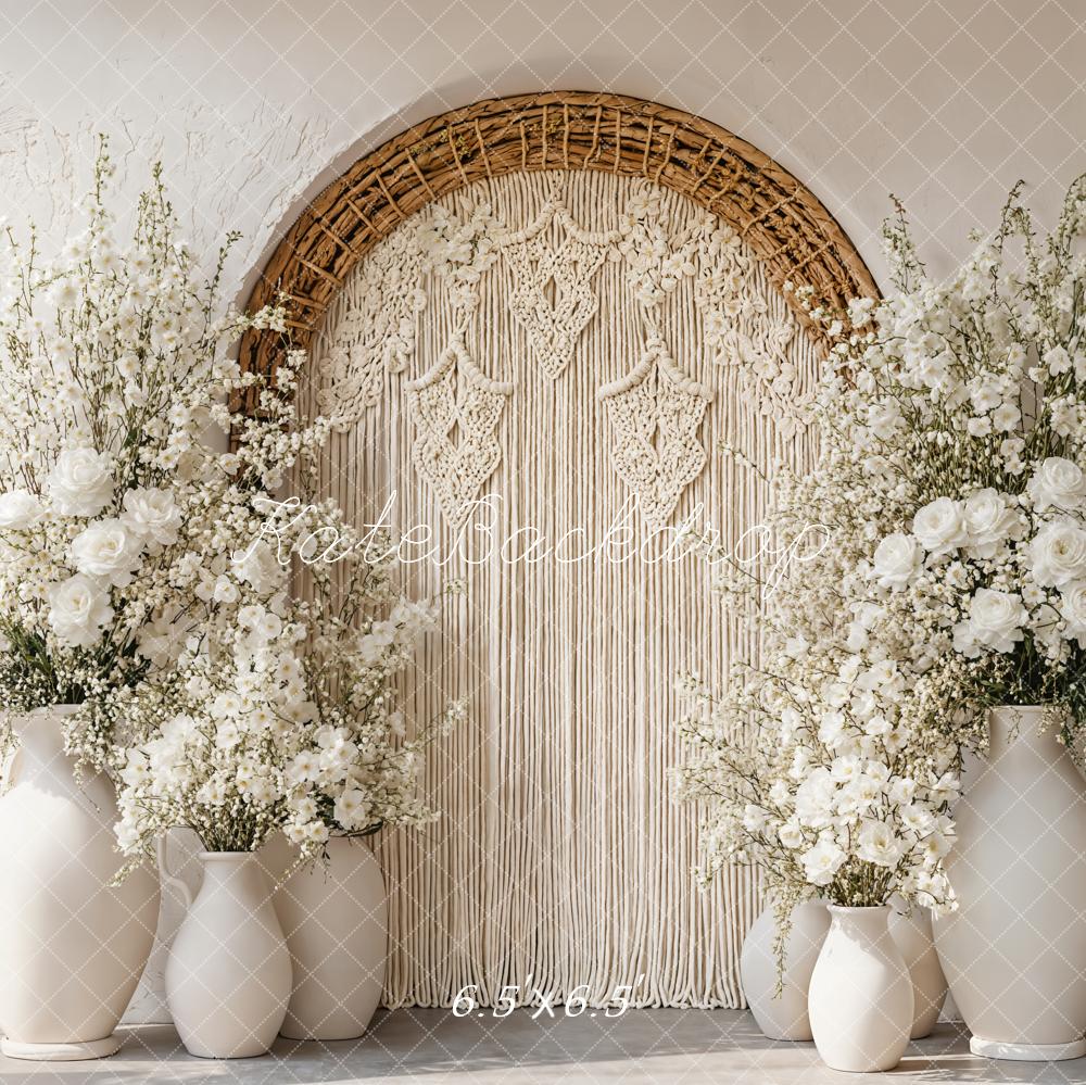 Kate Boho Bogen Makramee Blumen Weiß Hintergrund Entworfen von Emetselch - Kate Backdrop.de