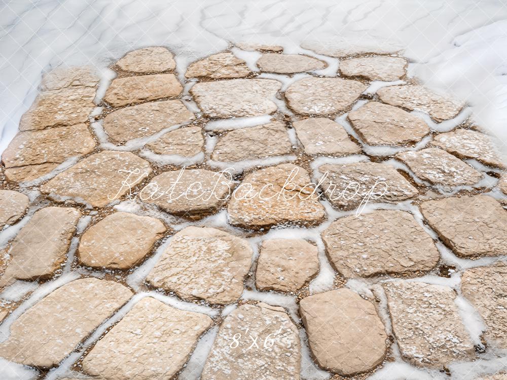 Kate Winter Steinboden Schnee Beige Fleece Hintergrund Entworfen von Kate Image - Kate Backdrop.de