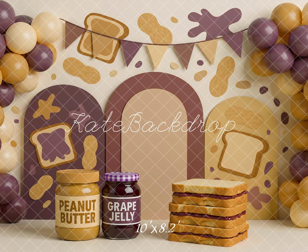 Kate Sandwich Erdnussbutter Traubengelee Ballons Braun Hintergrund Entworfen von Mini MakeBelieve - Kate Backdrop.de