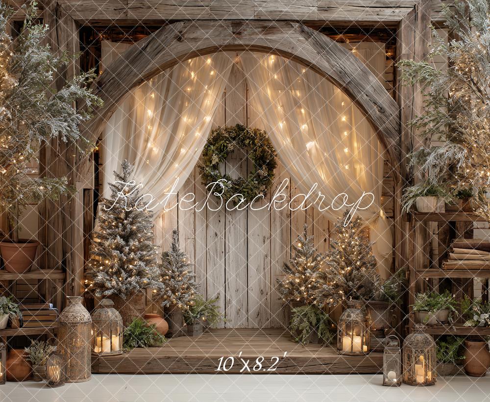 Kate Weihnachten Holzbogen Lichter Vintage Hintergrund Entworfen von Ashley Paul