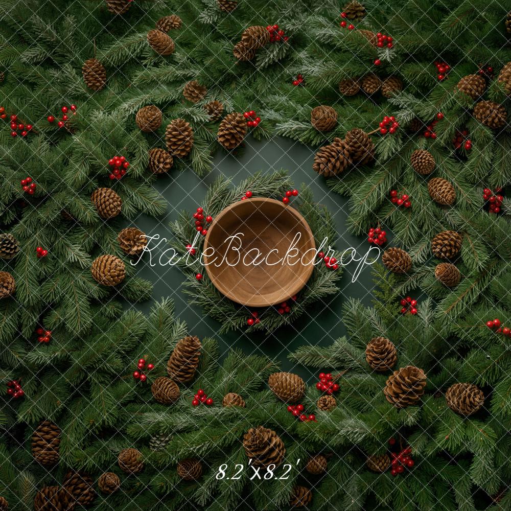 Kate Weihnachten Tannenzweige Kiefernzapfen Kranz Hintergrund Entworfen von Chain - Kate Backdrop.de