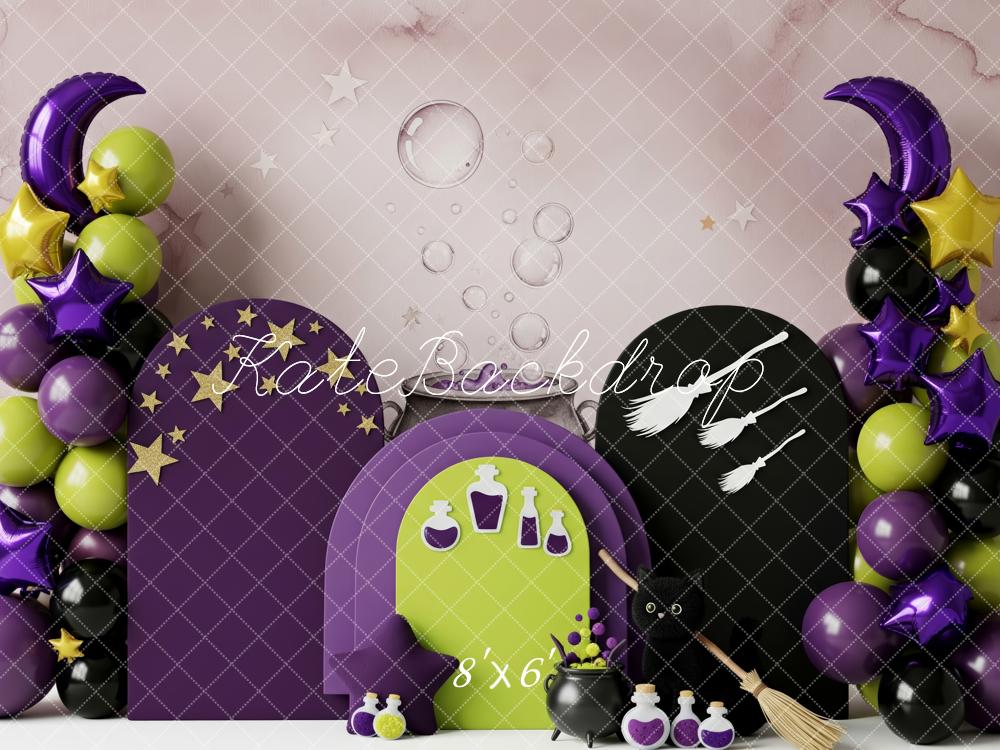 Kate Halloween Hexe Ballons Lila Hintergrund Entworfen von Patty Roberts