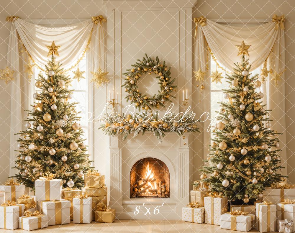 Kate Weihnachten Geschenke Kamin Gold Fleece Hintergrund Entworfen von Emetselch