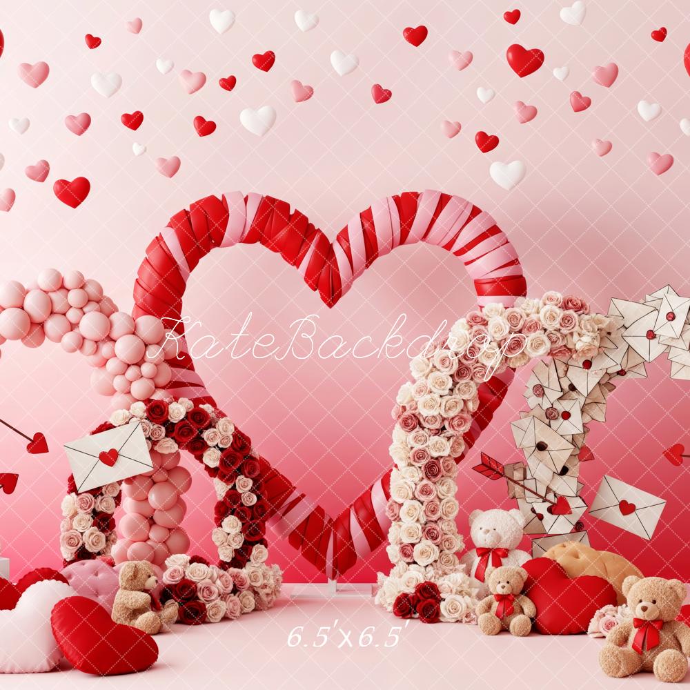 Kate Valentinstag Herzen Ballons Briefe Rosa Hintergrund Entworfen von Patty Roberts