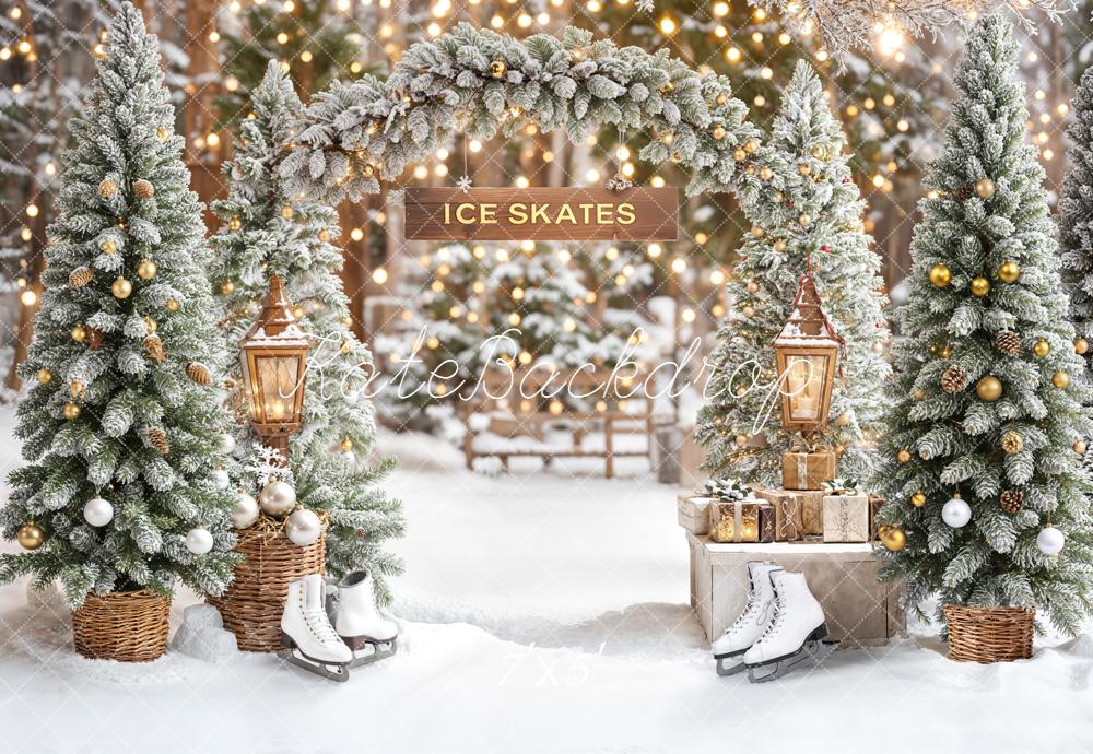 Kate Weihnachten Tannen Eisbahn Lichter Hintergrund Entworfen von Emetselch - Kate Backdrop.de