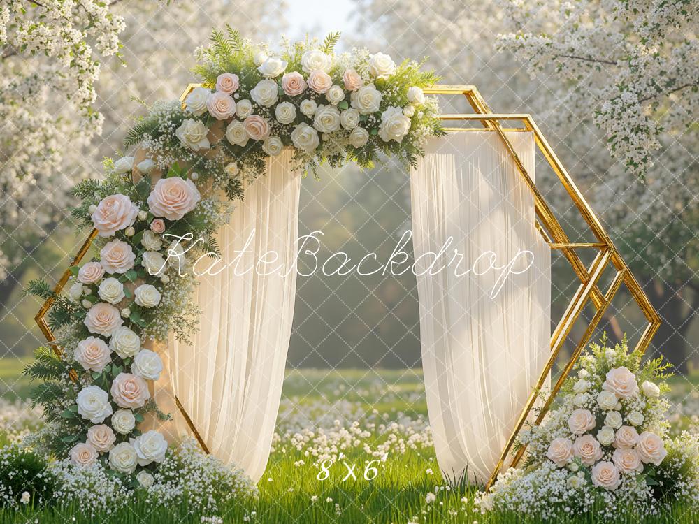Kate Hochzeit Blumenbogen Gold Weiß Hintergrund Entworfen von Mini MakeBelieve - Kate Backdrop.de