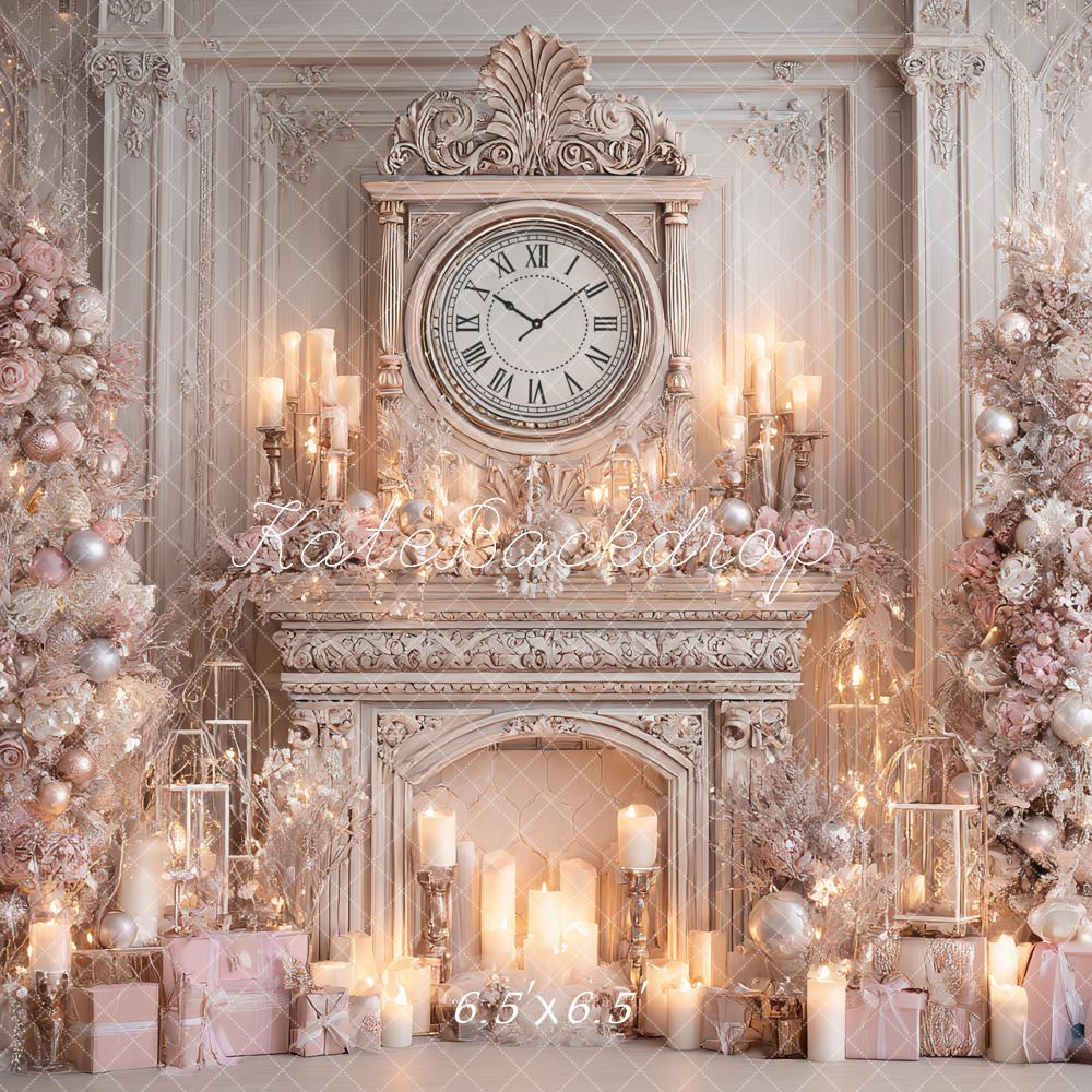 Kate Weihnachten Kamin Uhr Rosa Hintergrund Entworfen von Ashley Paul