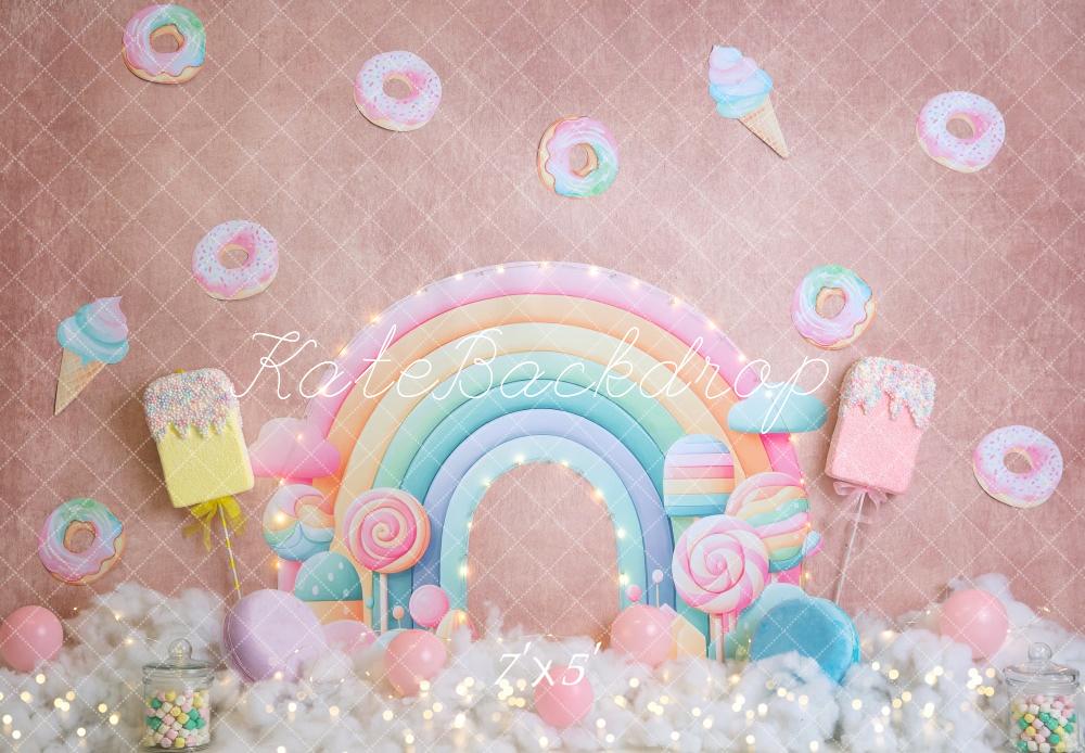 Kate Regenbogen Lutscher Donuts Pastell Hintergrund Entworfen von Megan Leigh - Kate Backdrop.de