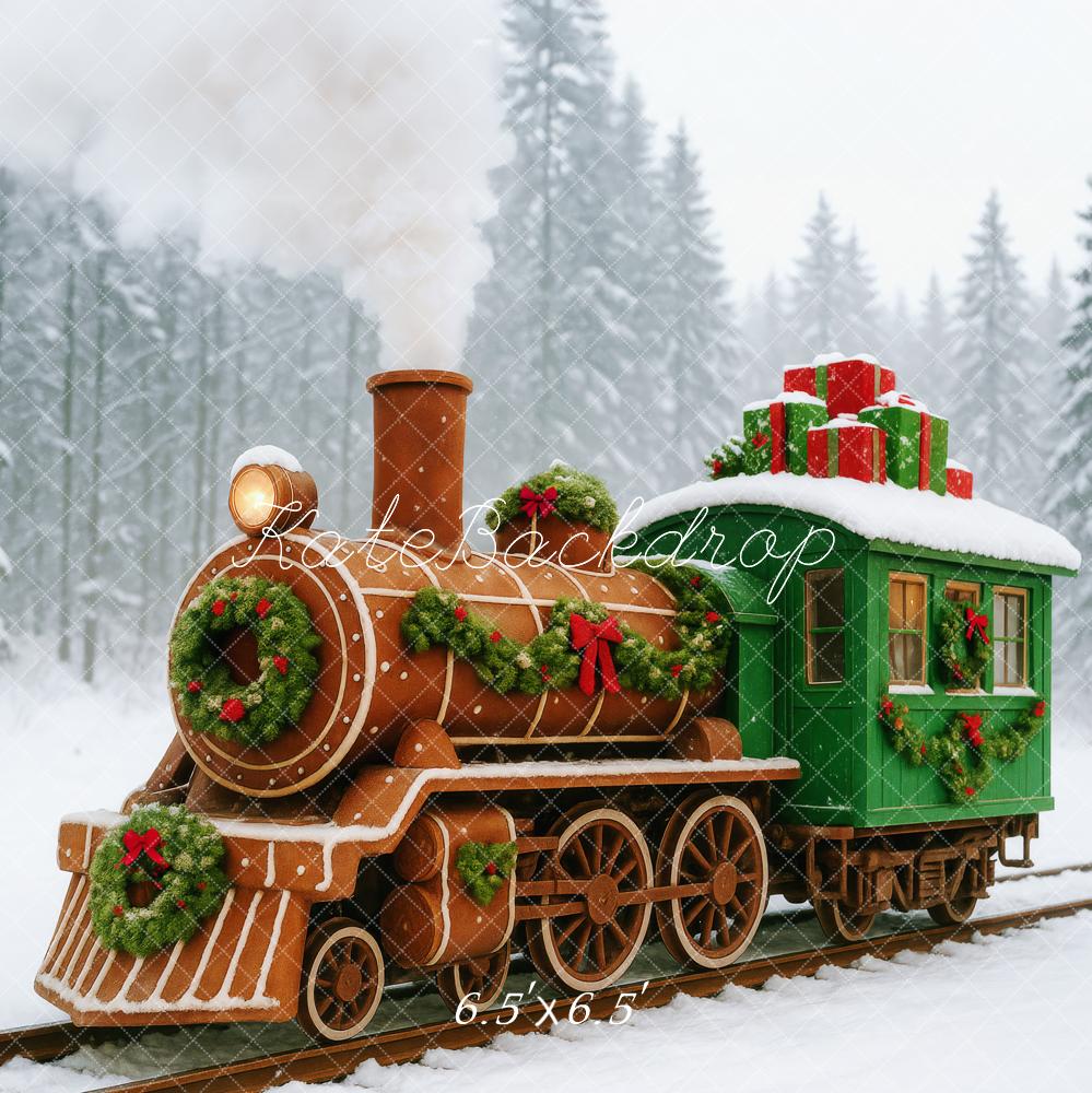 Kate Weihnachten Zug Geschenke Schnee Hintergrund Entworfen von Patty Roberts - Kate Backdrop.de