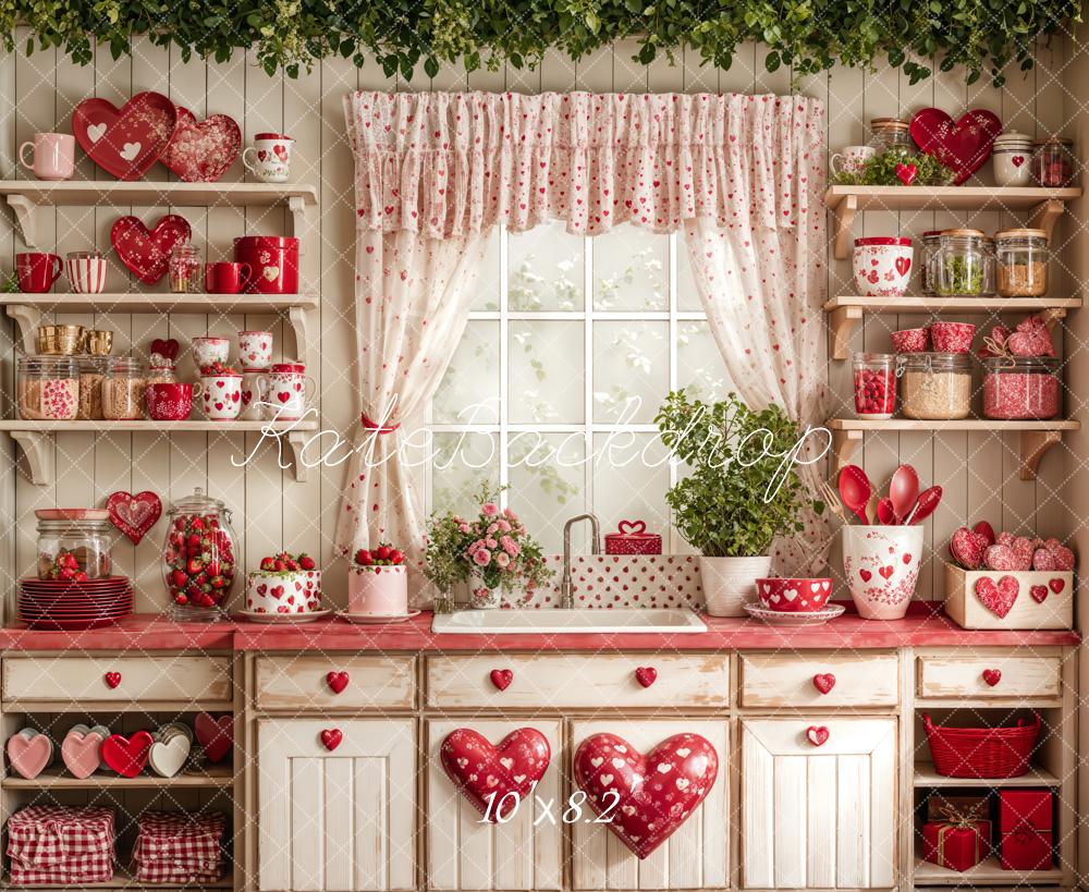 Kate Valentinstag Küche Herzen Rot Hintergrund Entworfen von Emetselch - Kate Backdrop.de