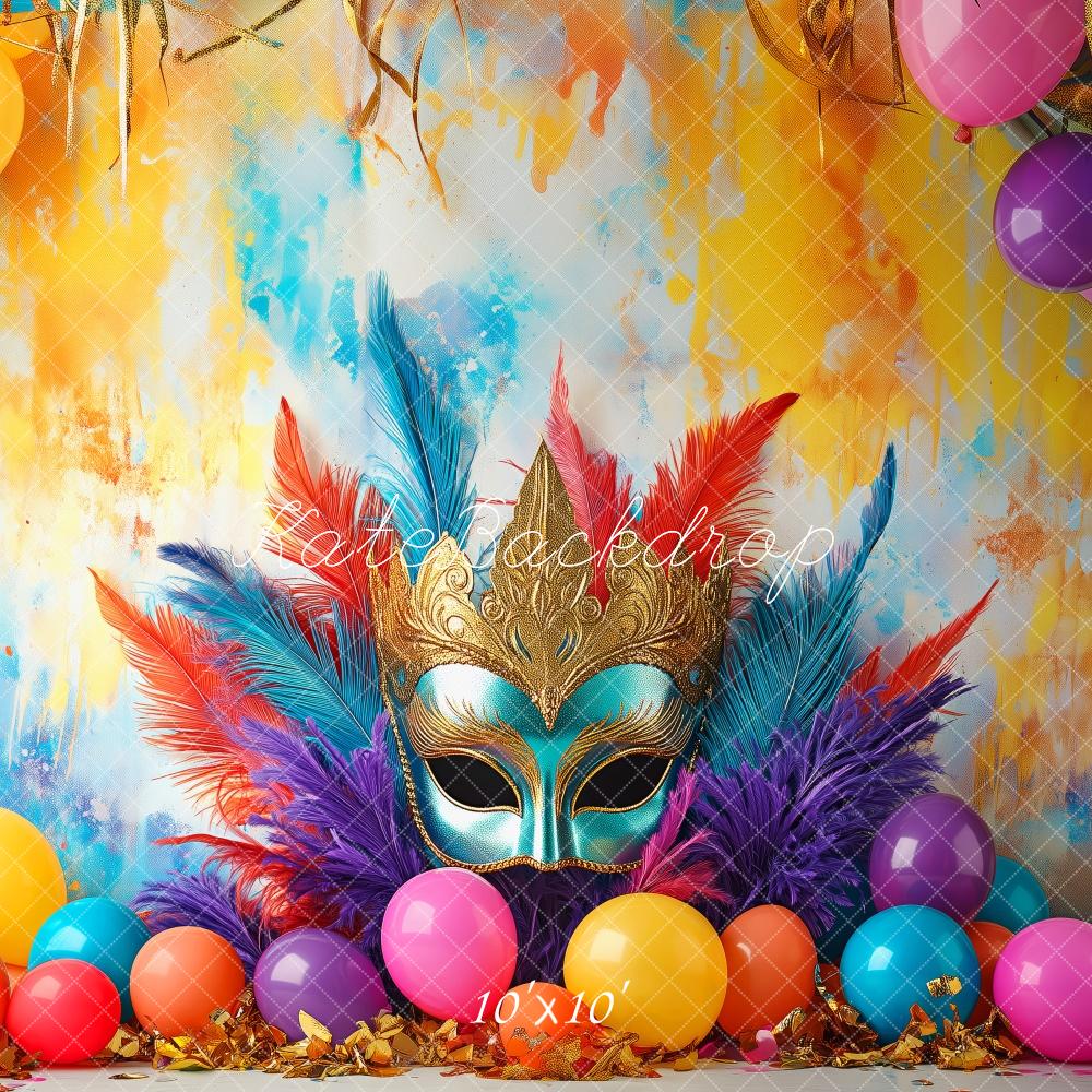 Kate Fastnacht Maske Federn Bunt Hintergrund Entworfen von Patty Roberts - Kate Backdrop.de