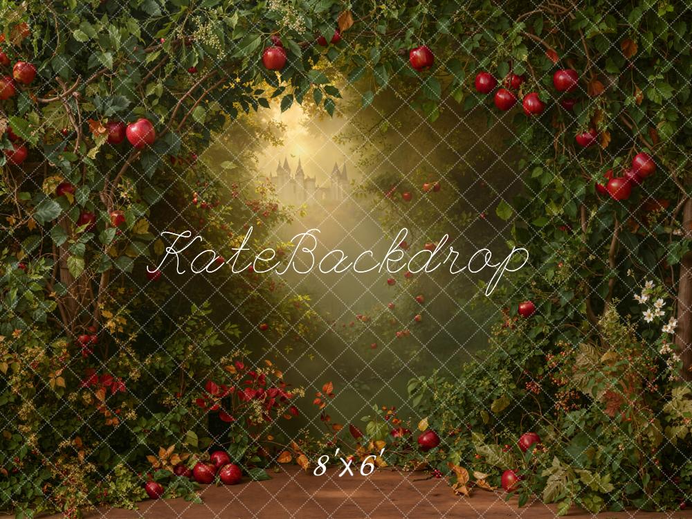 Kate Märchenwald Äpfel Schloss Lichtstrahlen Fleece Hintergrund Entworfen von Emetselch - Kate Backdrop.de