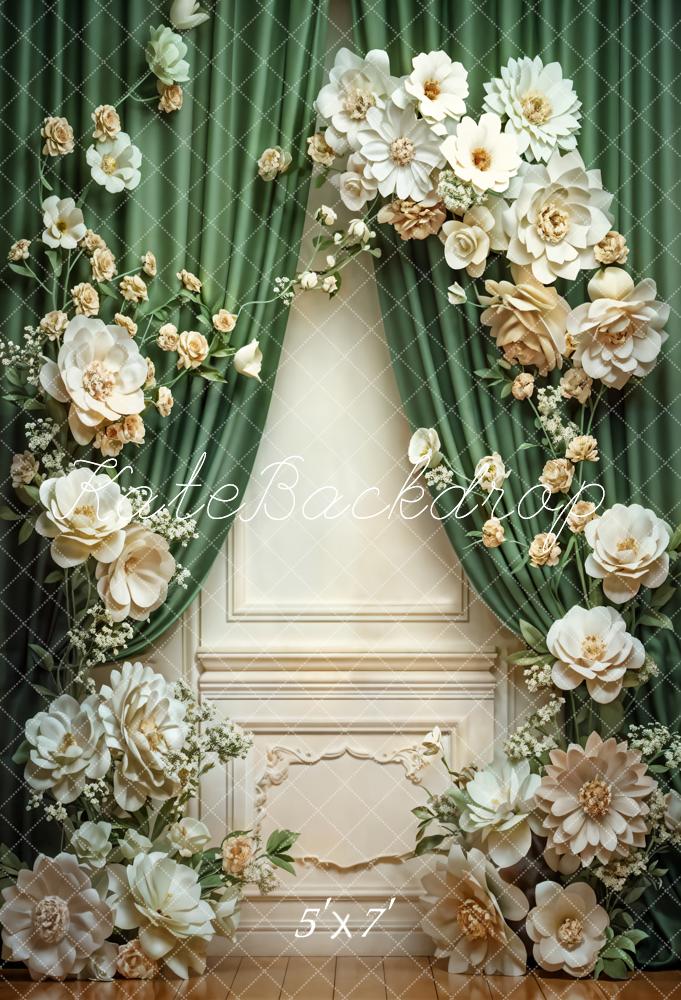 Kate Hochzeit Blumen Vorhang Cremegrün Hintergrund Entworfen von Emetselch