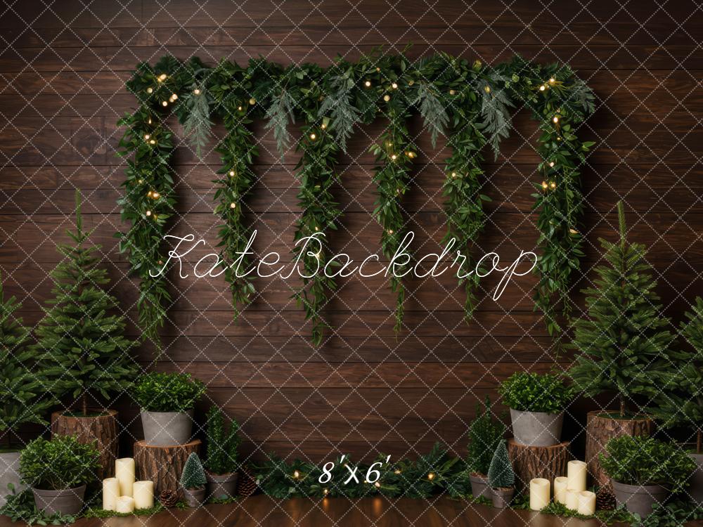 Kate Weihnachten Tannenzweige Kerzen Holz Hintergrund Entworfen von Patty Roberts