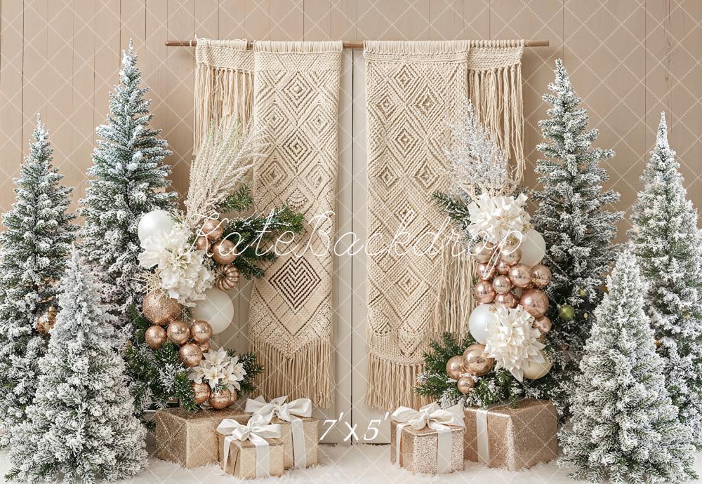 Kate Weihnachten Tannen Makramee Beige Hintergrund Entworfen von Emetselch - Kate Backdrop.de