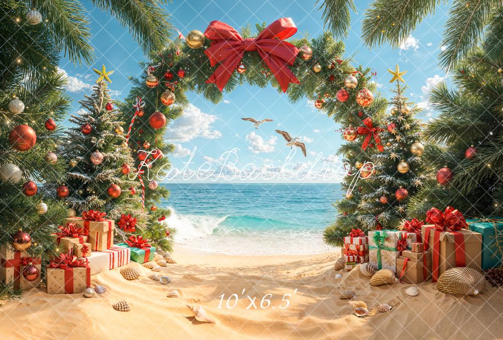 Kate Weihnachten Strand Geschenke Tannenbaum Fleece Hintergrund Entworfen von Emetselch - Kate Backdrop.de