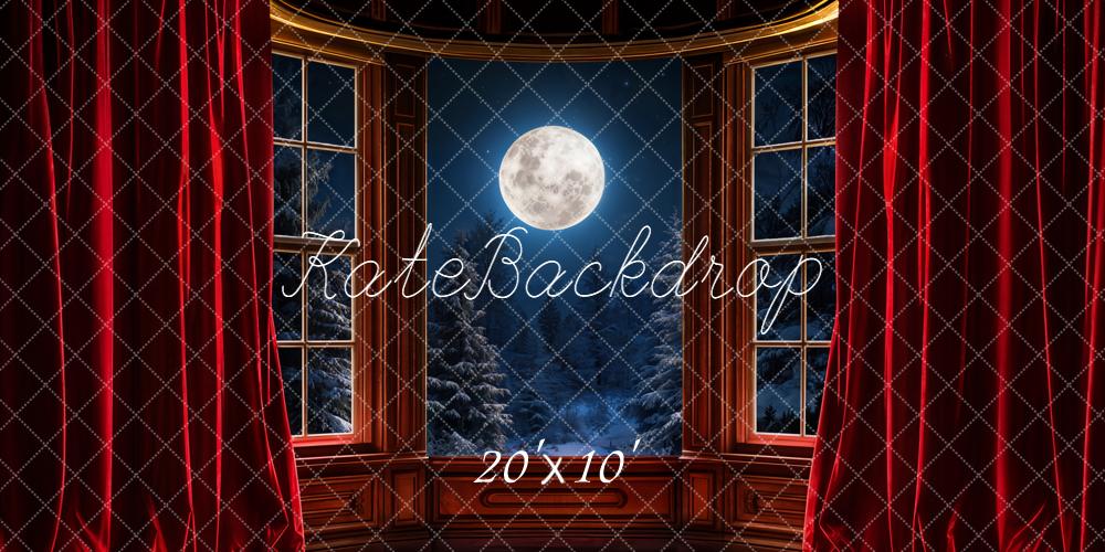 Kate Winter Mond Fenster Rote Vorhänge Hintergrund Entworfen von Emetselch - Kate Backdrop.de