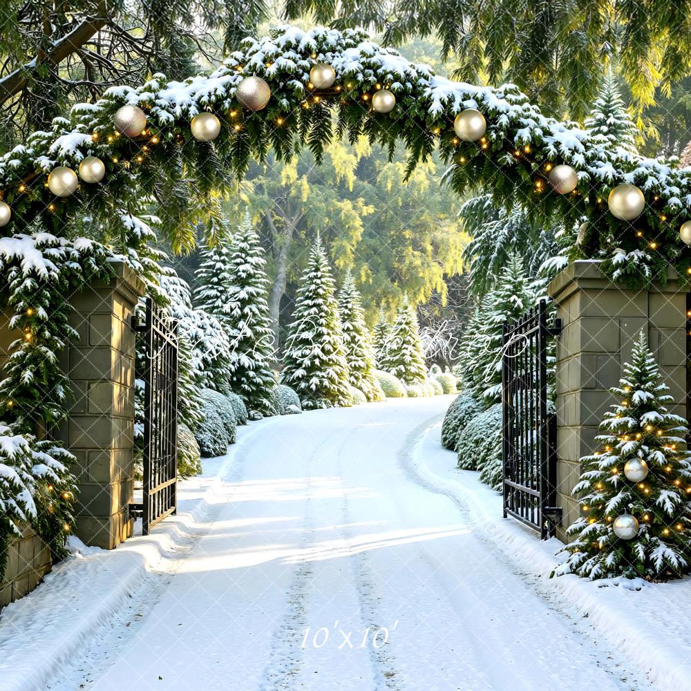 Kate Weihnachten Tor Schneebedeckte Tannen Hintergrund Entworfen von Mini MakeBelieve - Kate Backdrop.de