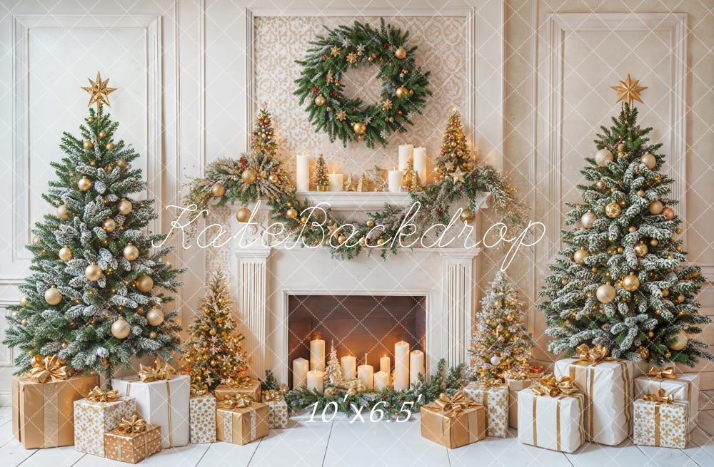 Kate Weihnachten Kamin Christbaum Gold Fleece Hintergrund Entworfen von Emetselch - Kate Backdrop.de