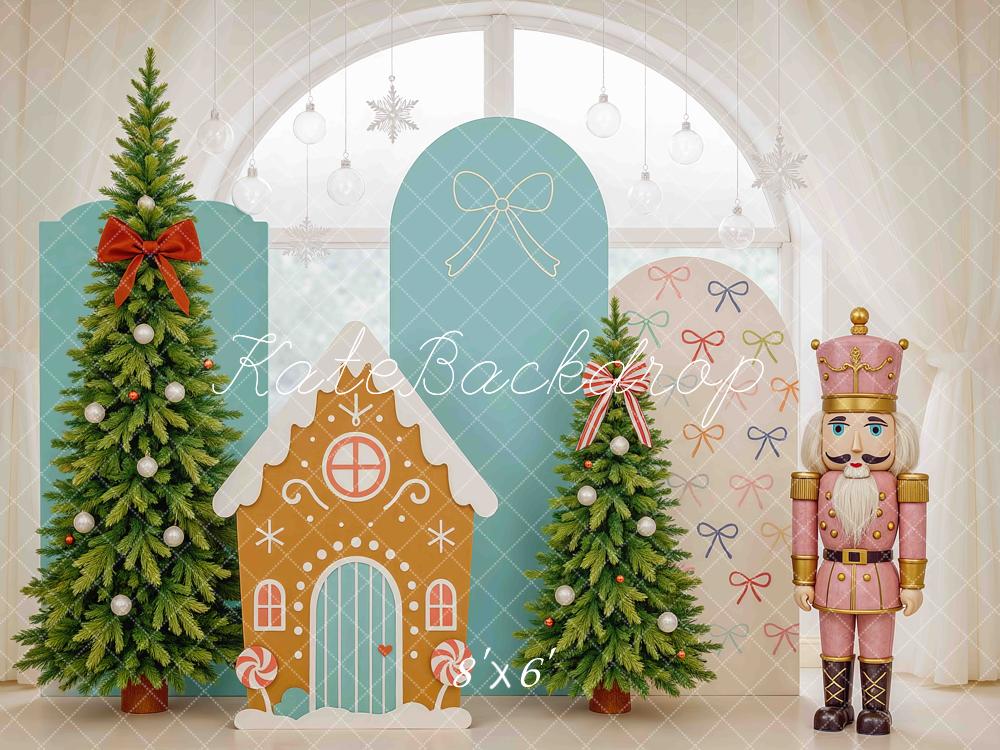 Kate Weihnachten Nussknacker Lebkuchenhaus Pastell Hintergrund Entworfen von Mini MakeBelieve - Kate Backdrop.de