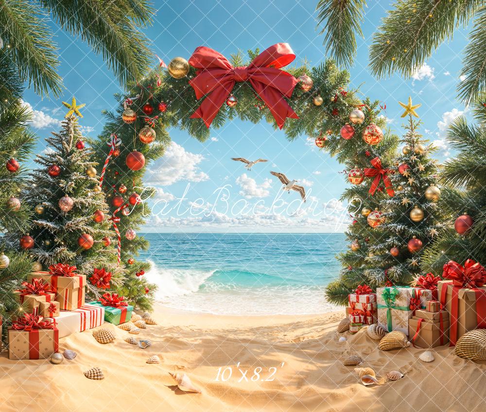 Kate Weihnachten Strand Geschenke Tannenbaum Fleece Hintergrund Entworfen von Emetselch - Kate Backdrop.de