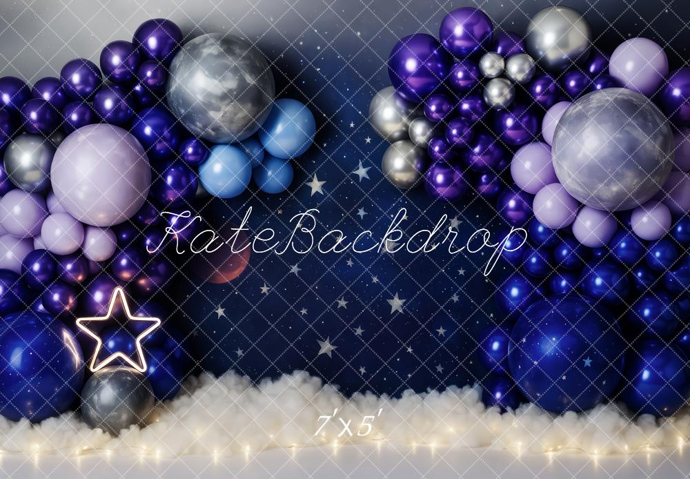 Kate Geburtstag Sternenhimmel Ballons Blau Hintergrund Entworfen von Patty Roberts - Kate Backdrop.de