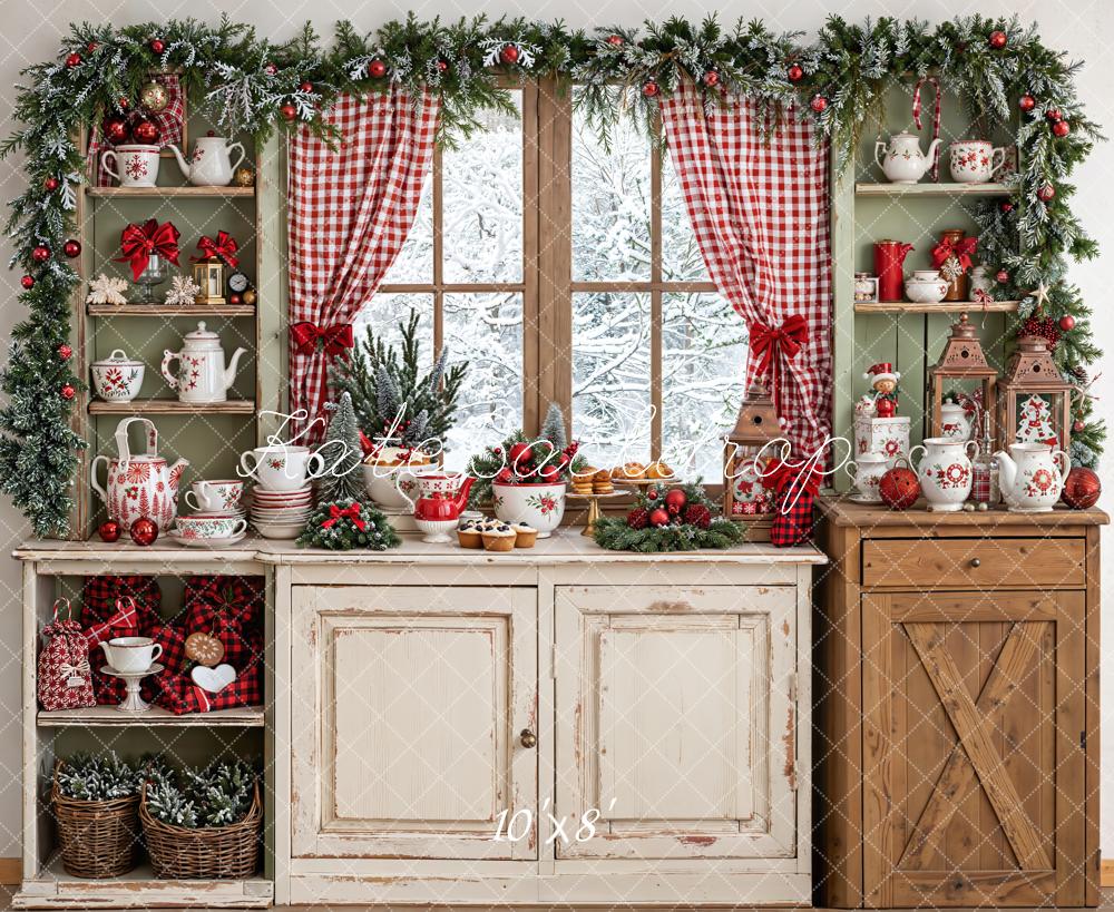 Kate Weihnachten Fenster Cabinet Rustikal Fleece Hintergrund Entworfen von Emetselch - Kate Backdrop.de