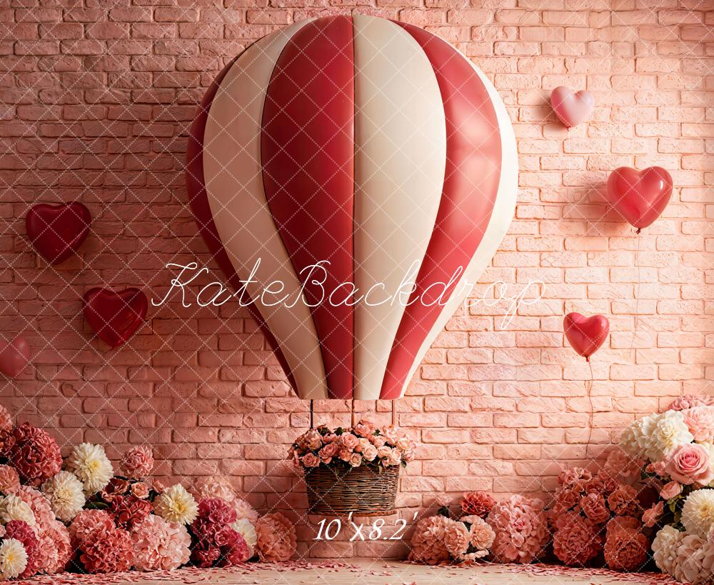 Kate Valentinstag Heißluftballon Herzen Blumen Rosa Hintergrund Entworfen von Emetselch