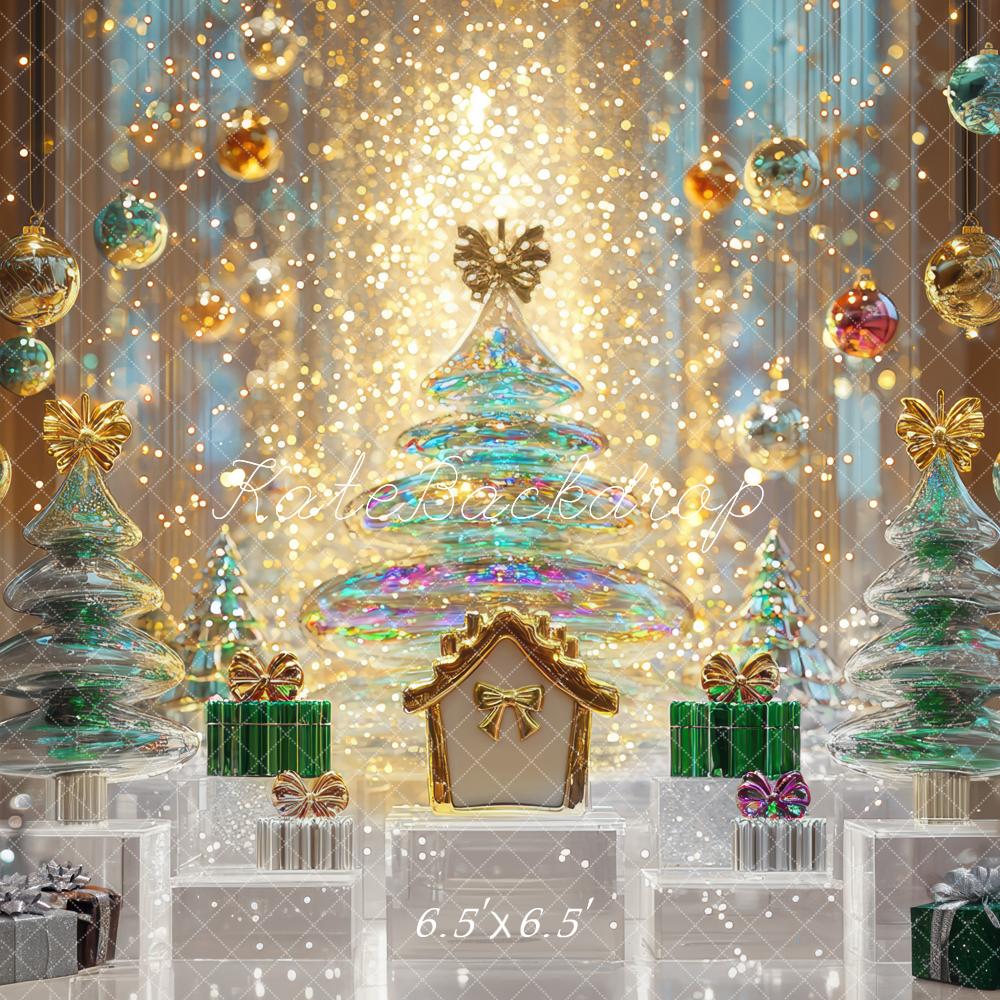 Kate Weihnachten Glasbäume Geschenke Golden Hintergrund Entworfen von Mini MakeBelieve - Kate Backdrop.de
