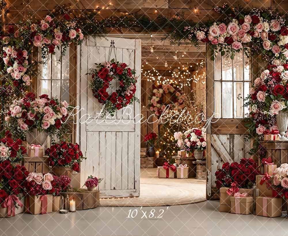 Kate Valentinstag Rosen Tür Holz Romantisch Fleece Hintergrund Entworfen von Emetselch