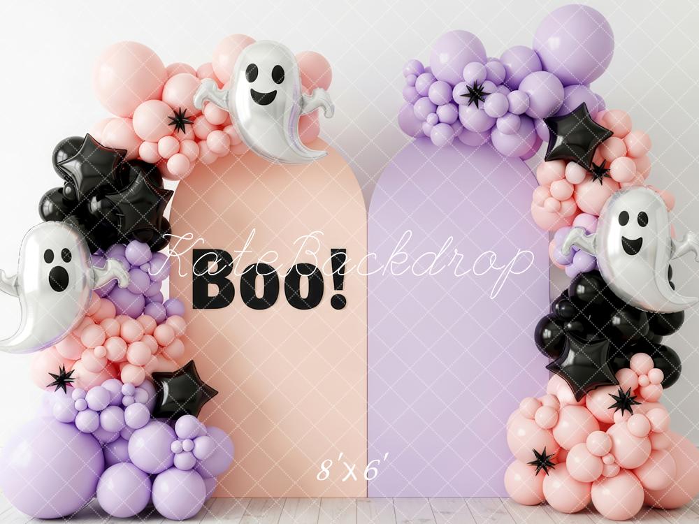 Kate Halloween Geister Ballonbogen Pastell Hintergrund Entworfen von Patty Roberts - Kate Backdrop.de