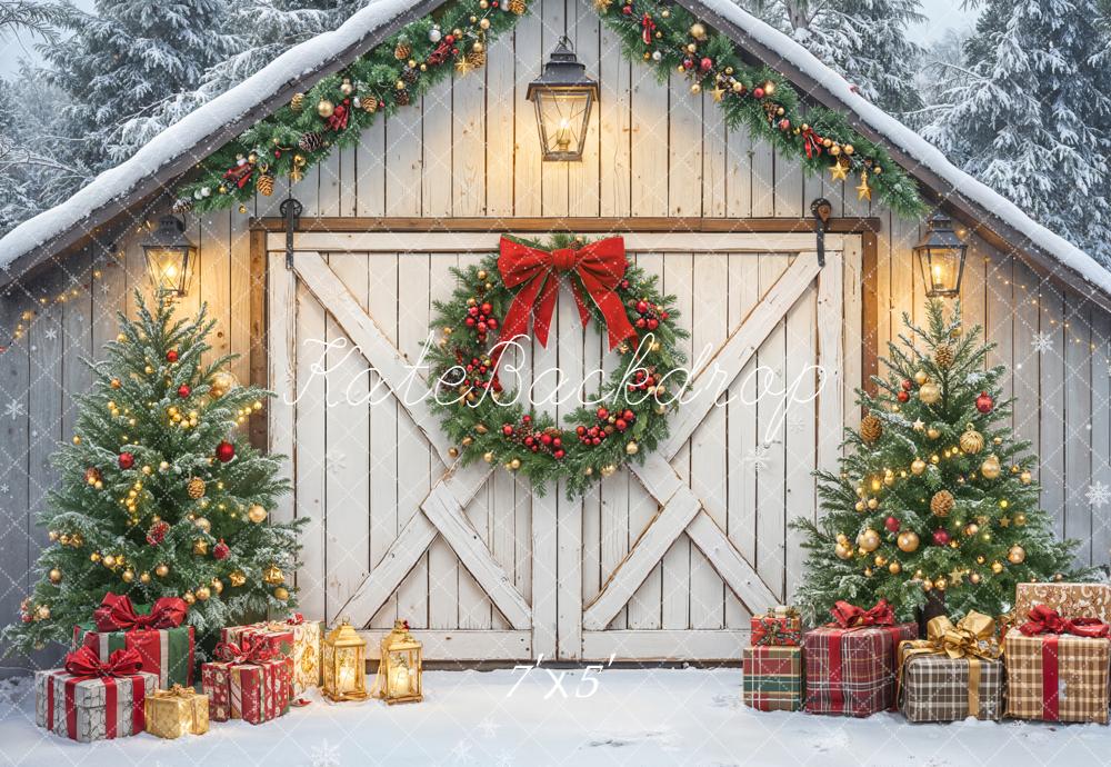 Kate Weihnachten Scheune Geschenke Schnee Hintergrund Entworfen von Emetselch - Kate Backdrop.de