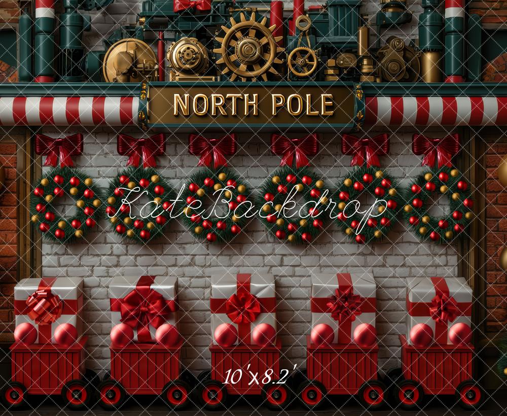 Kate Weihnachten Nordpol Eisenbahn Rot Hintergrund Entworfen von Mini MakeBelieve - Kate Backdrop.de