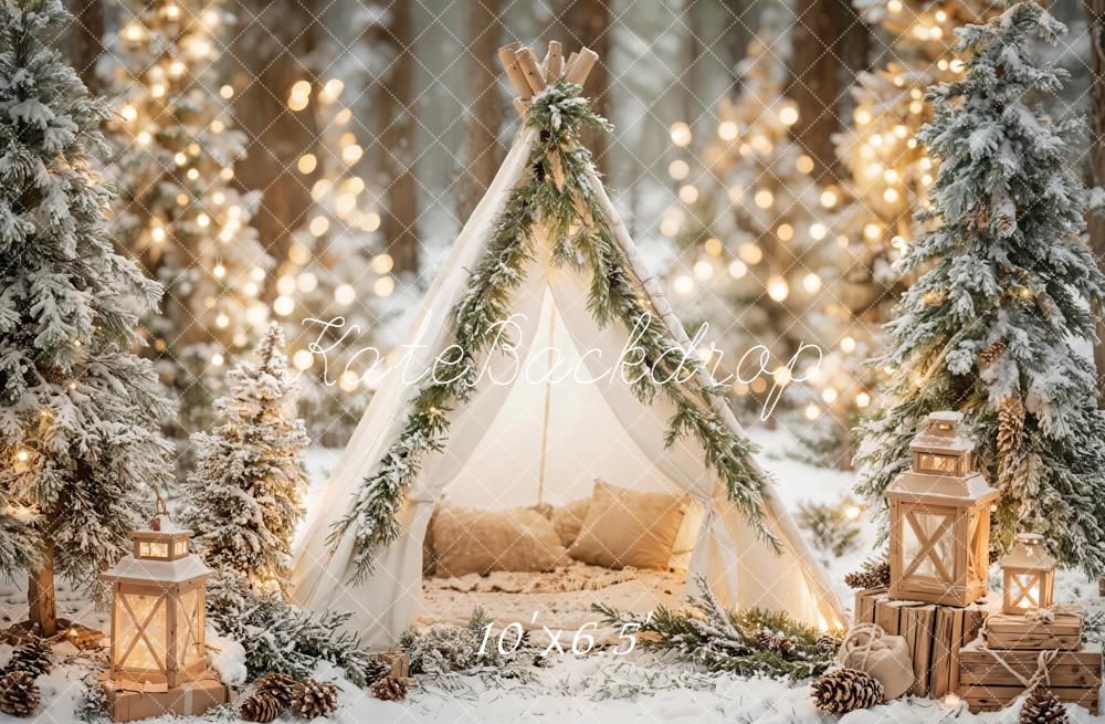 Kate Weihnachten Winterwald Zelt Lichter Hintergrund Entworfen von Emetselch - Kate Backdrop.de