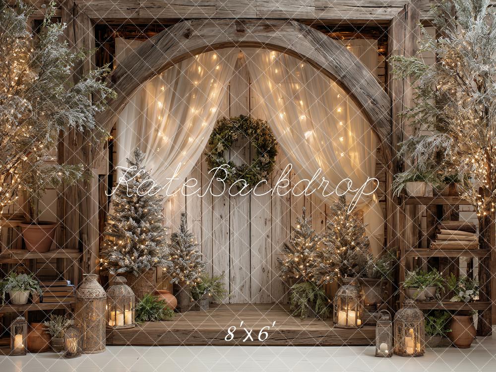 Kate Weihnachten Holzbogen Lichter Vintage Hintergrund Entworfen von Ashley Paul