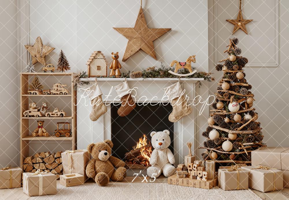 Kate Weihnachten Kamin Weihnachtsbaum Natur Braun Hintergrund Entworfen von Emetselch