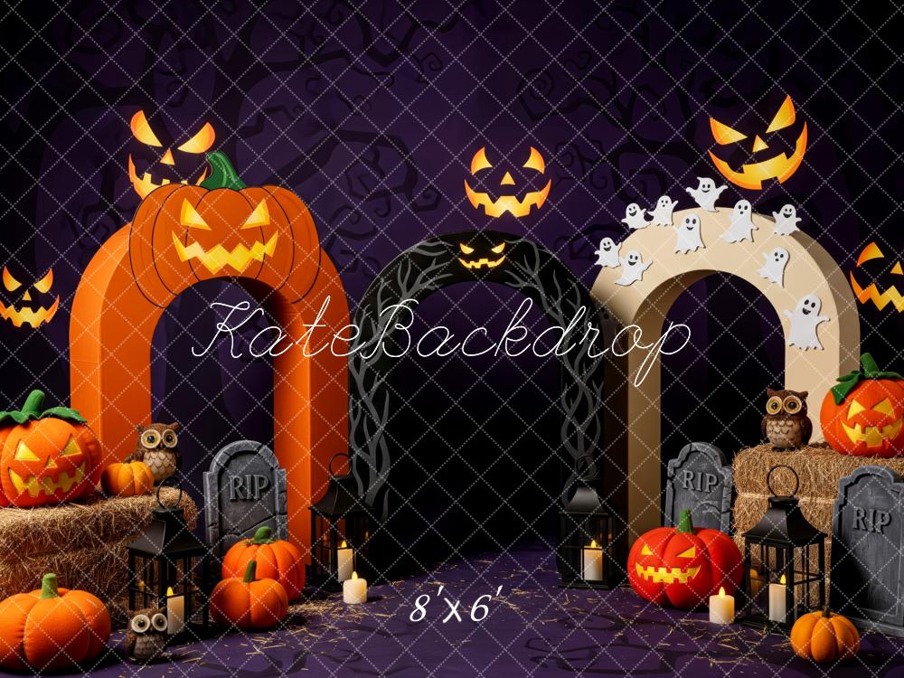 Kate Halloween Kürbis Geister Grabstein Lila Hintergrund Entworfen von Patty Roberts