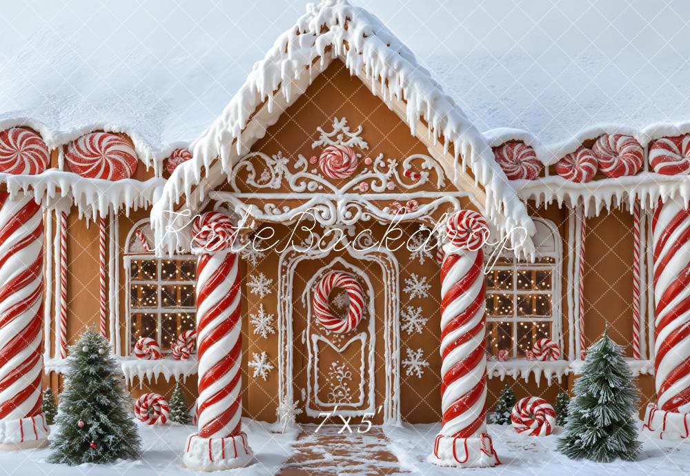 Kate Weihnachten Lebkuchenhaus Zuckerstangen Schnee Hintergrund Entworfen von Emetselch - Kate Backdrop.de