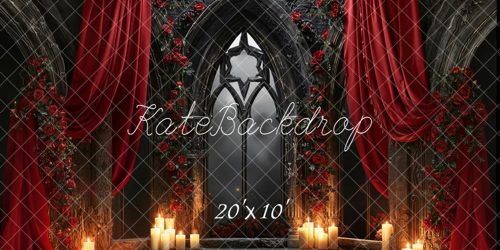 Kate Gothic Fenster Rote Rosen Kerzen Hintergrund Entworfen von Emetselch - Kate Backdrop.de