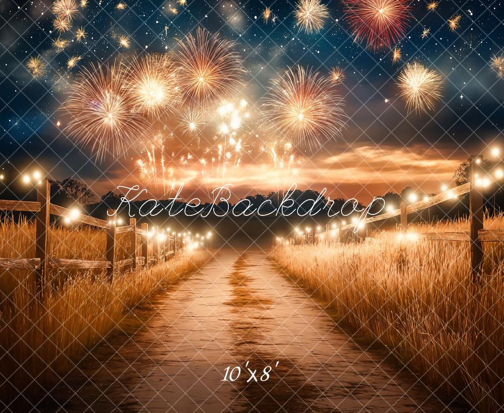 Kate Neujahr Feuerwerk Lichterkette Nacht Fleece Hintergrund Entworfen von Emetselch - Kate Backdrop.de