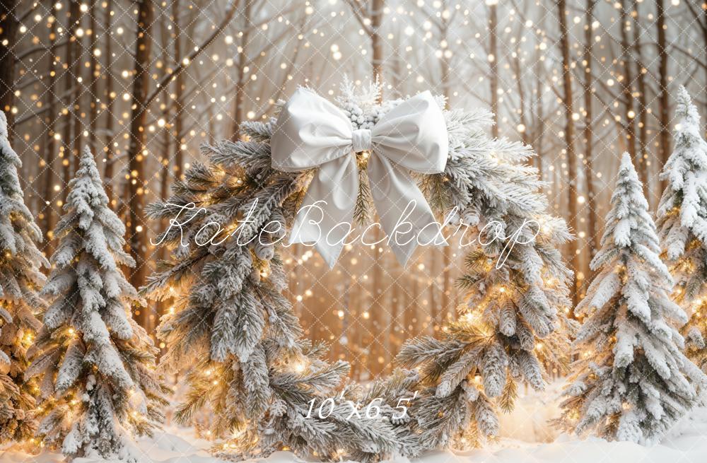 Kate Weihnachten Kranz Schneebedeckte Bäume Warmlicht Fleece Hintergrund Entworfen von Emetselch - Kate Backdrop.de