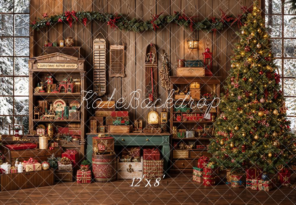Kate Weihnachten Geschenke Baum Holz Braun Fleece Hintergrund Entworfen von Emetselch - Kate Backdrop.de