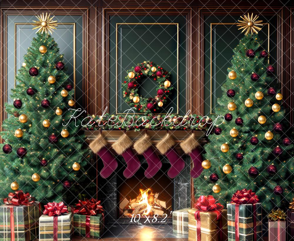 Kate Weihnachten Weihnachtsbaum Kamin Geschenkboxen Hintergrund Entworfen von Mini MakeBelieve - Kate Backdrop.de