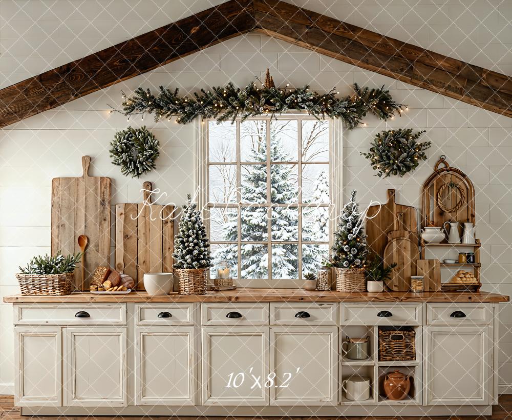 Kate Weihnachten Küche Fenster Dekor Fleece Hintergrund Entworfen von Emetselch - Kate Backdrop.de