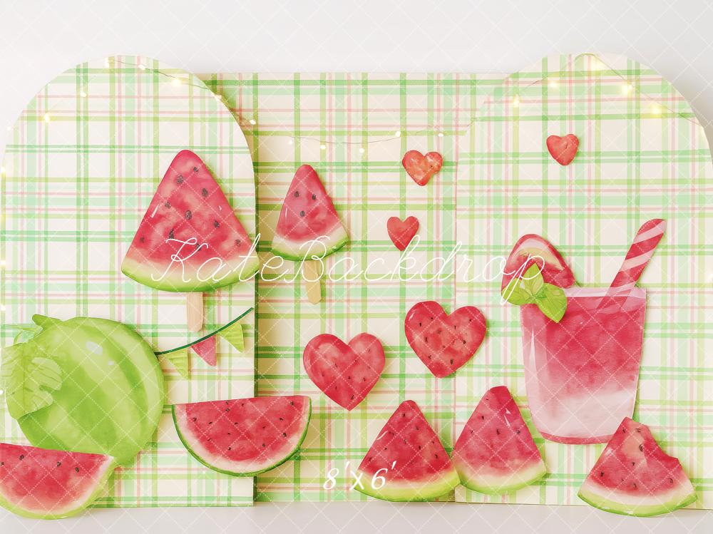 Kate Sommer Wassermelone Getränk Karo Hintergrund Entworfen von Patty Roberts - Kate Backdrop.de