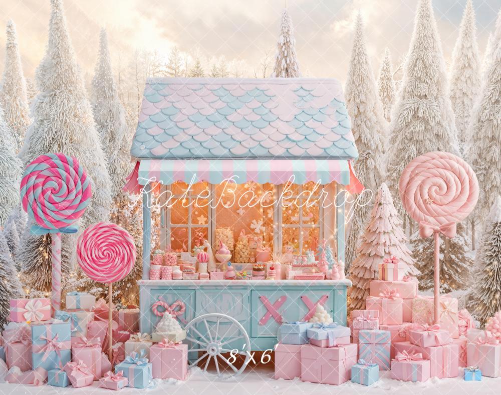 Kate Weihnachten Süßigkeiten Wagen Pastell Fleece Hintergrund Entworfen von Emetselch - Kate Backdrop.de