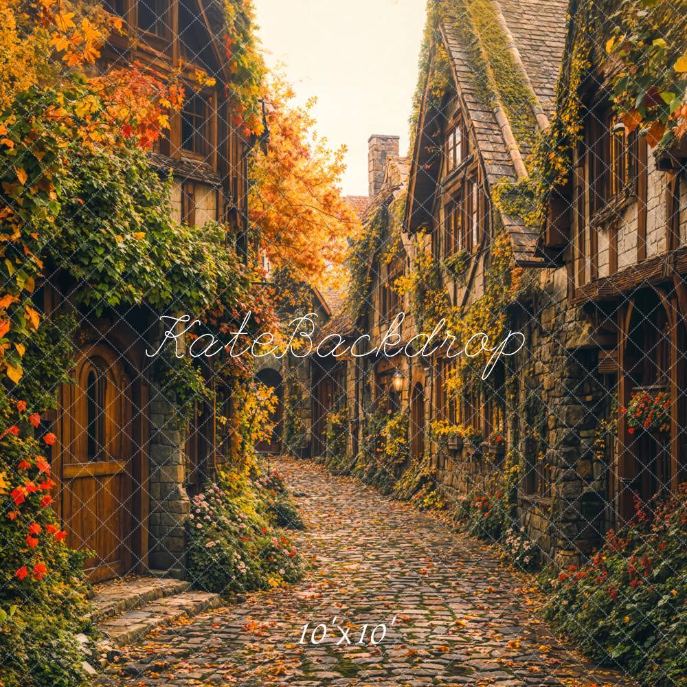 Kate Herbst Dorf Gasse Vintage Hintergrund Entworfen von Emetselch