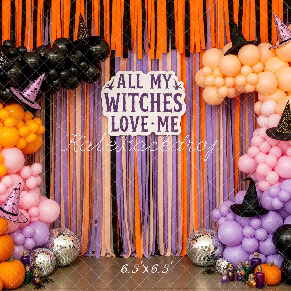 Kate Halloween Ballons Hexenhüte Orange Lila Hintergrund Entworfen von Patty Roberts