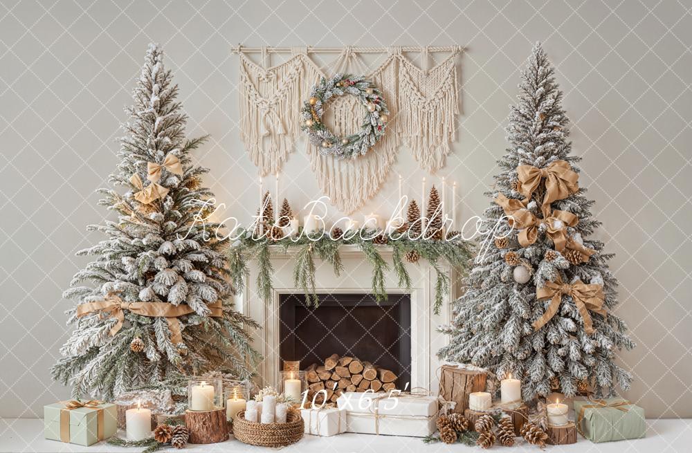 Kate Weihnachten Kamin Schneebäume Boho Hintergrund Entworfen von Emetselch - Kate Backdrop.de