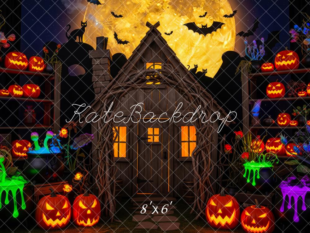 Kate Halloween Hexenhaus Kürbisse Vollmond Hintergrund Entworfen von Patty Roberts